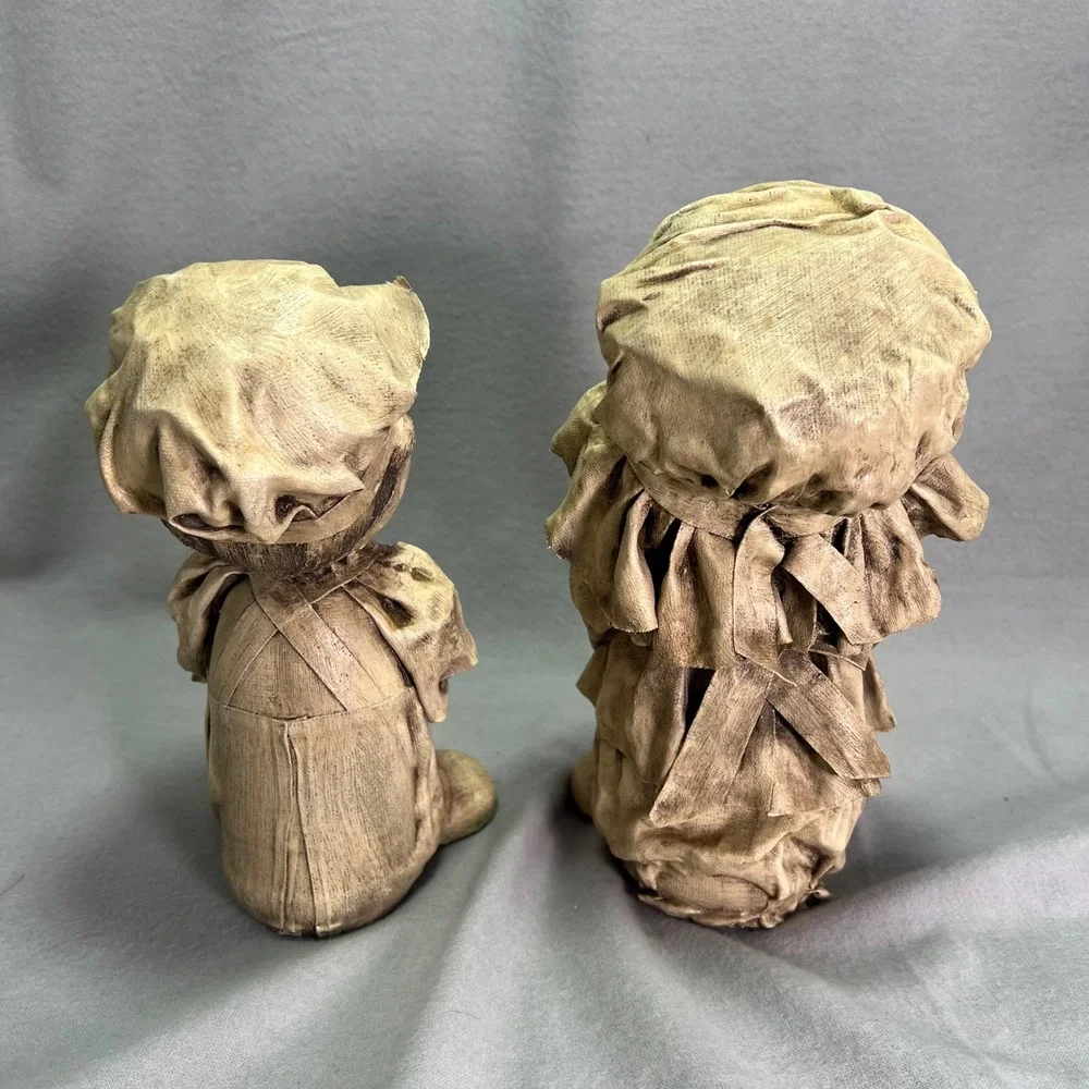 Vintage Dip 'N Drape Folk Art Dolls Paper Mache Sepia Toned 1970s Handmade Craft